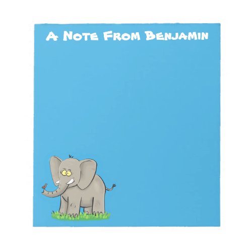 Cute funny elephant with bird on trunk cartoon notepad