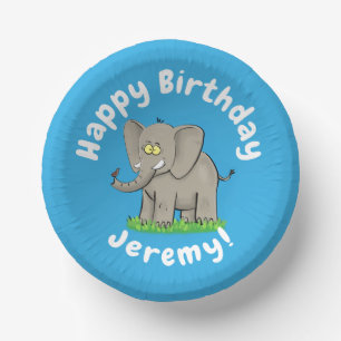 Cute funny elephant with bird on trunk cartoon paper bowls