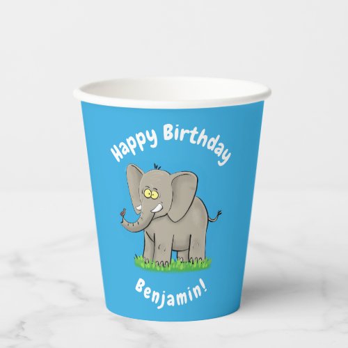 Cute funny elephant with bird on trunk cartoon paper cups