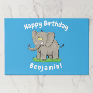 Cute funny elephant with bird on trunk cartoon paper pad