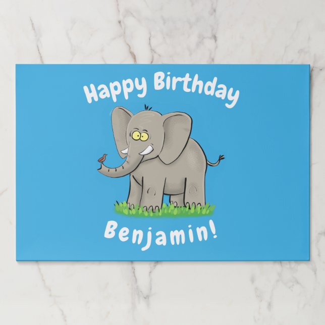 Cute funny elephant with bird on trunk cartoon paper pad (Front)