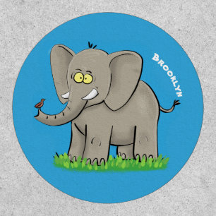 Cute funny elephant with bird on trunk cartoon patch