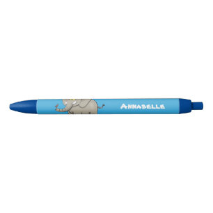 Cute funny elephant with bird on trunk cartoon pen