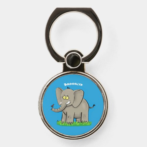 Cute funny elephant with bird on trunk cartoon phone ring stand