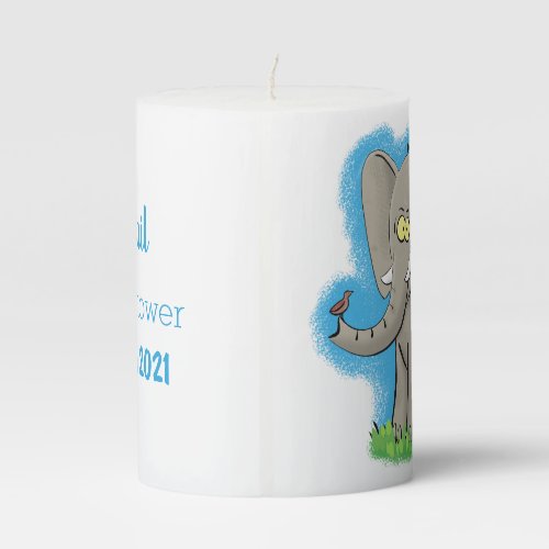 Cute funny elephant with bird on trunk cartoon pillar candle