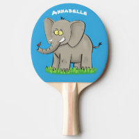 Cute funny elephant with bird on trunk cartoon