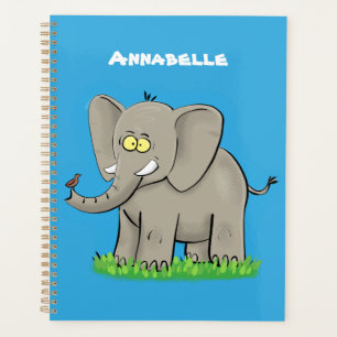 Cute funny elephant with bird on trunk cartoon planner