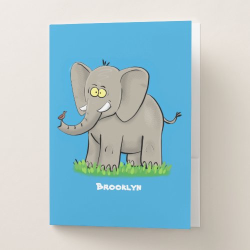 Cute funny elephant with bird on trunk cartoon  pocket folder