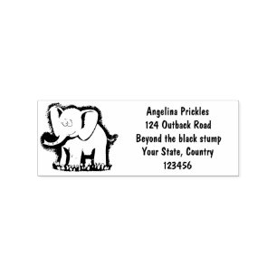 Cute funny elephant with bird on trunk cartoon rubber stamp