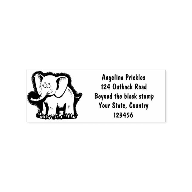Cute funny elephant with bird on trunk cartoon rubber stamp (Imprint)