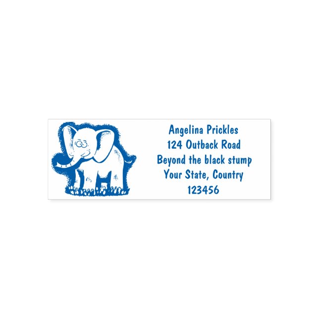 Cute funny elephant with bird on trunk cartoon self-inking stamp (Design)