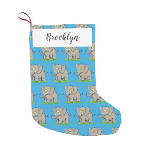 Cute funny elephant with bird on trunk cartoon small christmas stocking