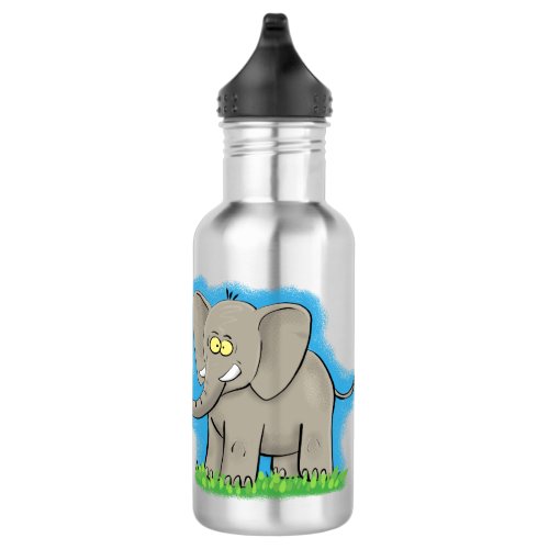 Cute funny elephant with bird on trunk cartoon stainless steel water bottle