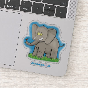 Cute funny elephant with bird on trunk cartoon sticker