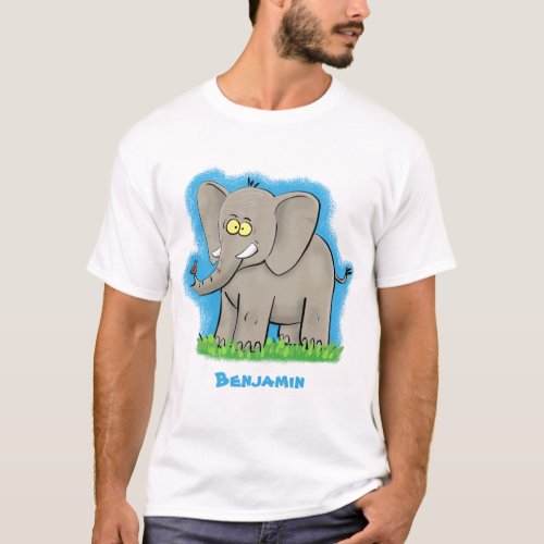 Cute funny elephant with bird on trunk cartoon T_Shirt