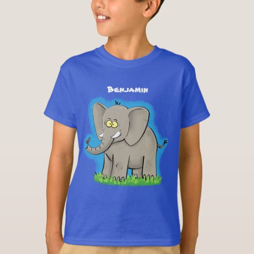 Cute funny elephant with bird on trunk cartoon T_Shirt