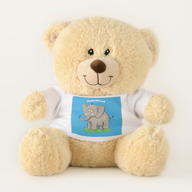 Cute funny elephant with bird on trunk cartoon teddy bear (Front)