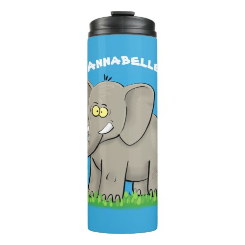 Cute funny elephant with bird on trunk cartoon thermal tumbler