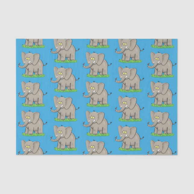 Cute funny elephant with bird on trunk cartoon tissue paper (Front)