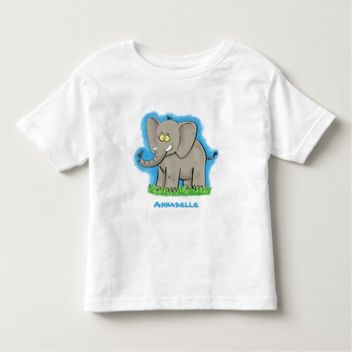 Cute funny elephant with bird on trunk cartoon toddler t_shirt