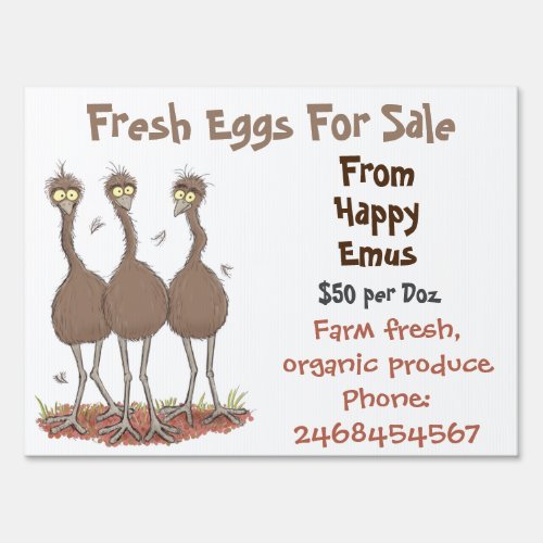Cute funny emus cartoon eggs for sale sign