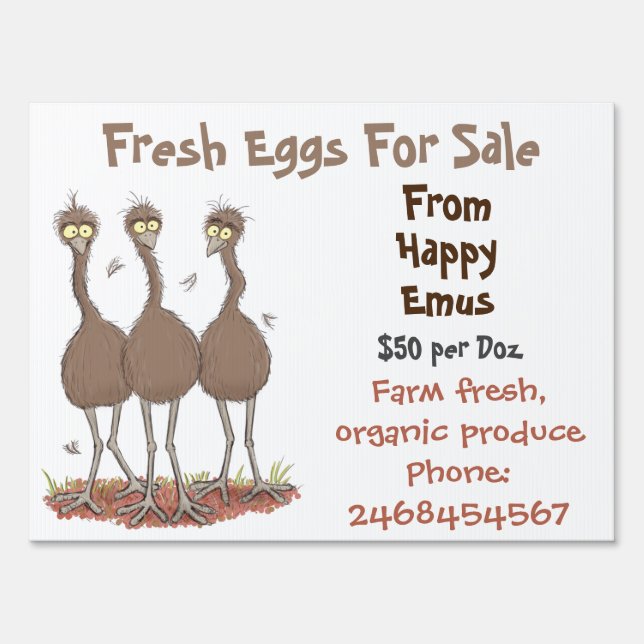 Cute funny emus cartoon eggs for sale sign (Front)