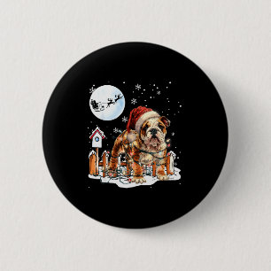 Cute Funny English Bulldog Christmas Lights Santa  Button