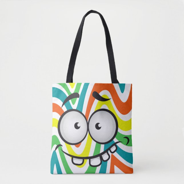 Cute funny face smiling colorful pattern trendy tote bag (Front)