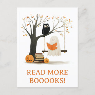 Cute Funny Fall Autumn Halloween Ghost Read Books Postcard