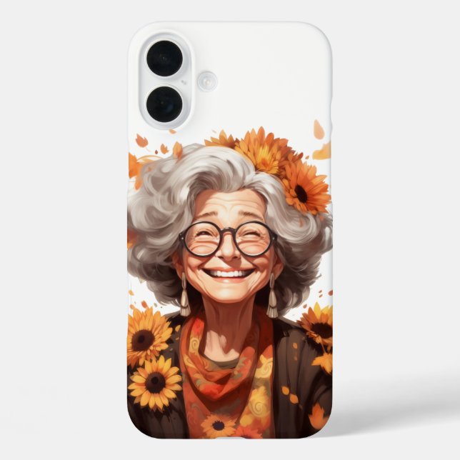 CUTE FUNNY FALL GRANDMA WITH SUNFLOWERS Case-Mate iPhone CASE (Back)