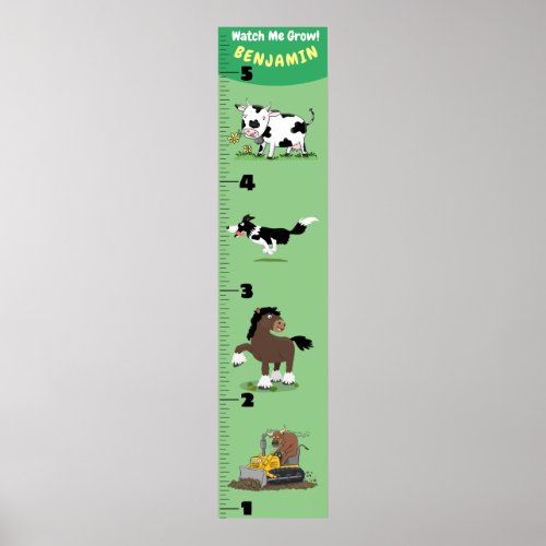 Cute funny farm animals cartoon growth chart