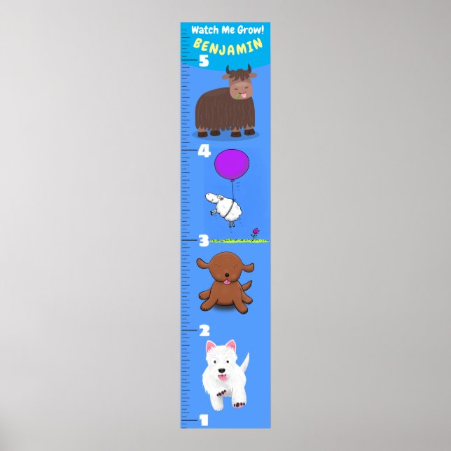Cute funny farm animals cartoon growth chart (Front)