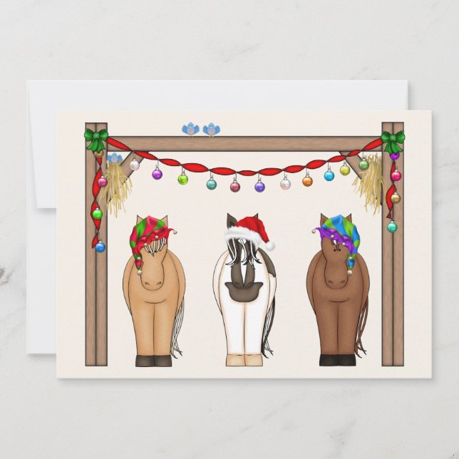 Cute Funny Farm Holiday Horses Christmas Card (Front)