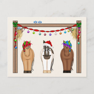 Cute Funny Farm Holiday Horses Christmas Postcard