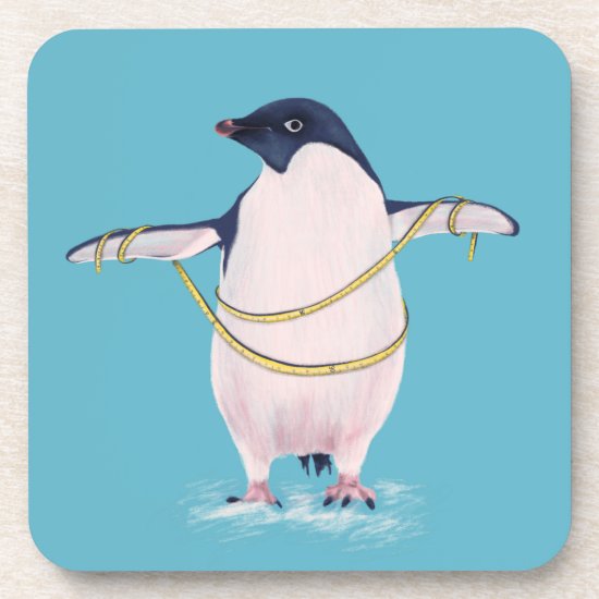 Cute Funny Fat Penguin On Diet Beverage Coaster