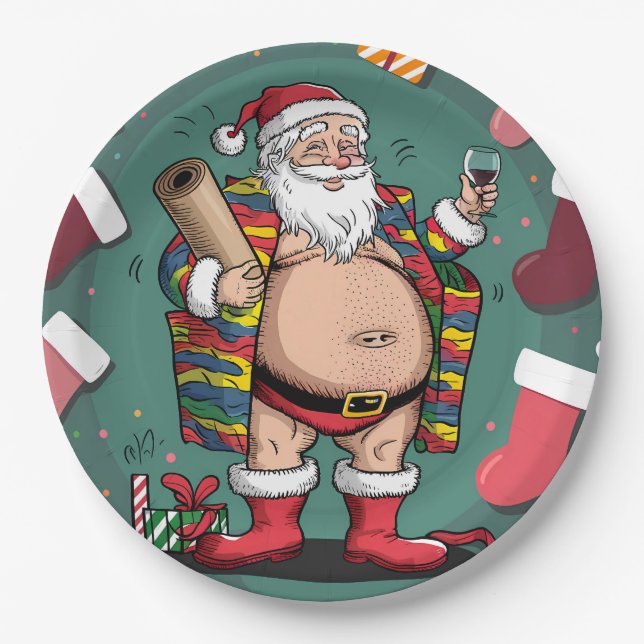 Cute funny father christmas paper plates (Front)