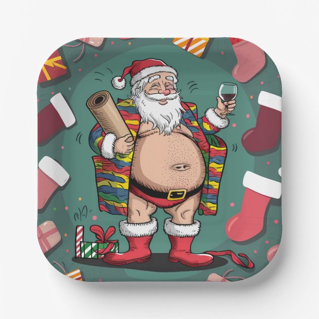 Cute funny father christmas paper plates (Front)