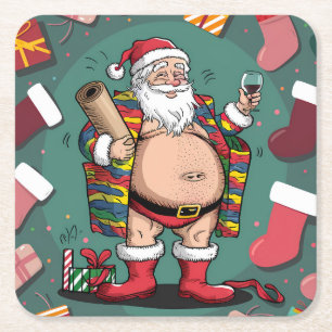 Cute funny father christmas square paper coaster