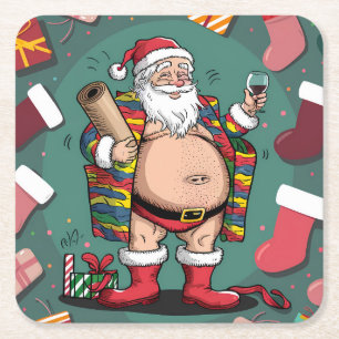 Cute funny father christmas square paper coaster