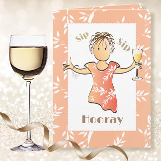 Cute Funny Female Cartoon Wine Toast Birthday Card