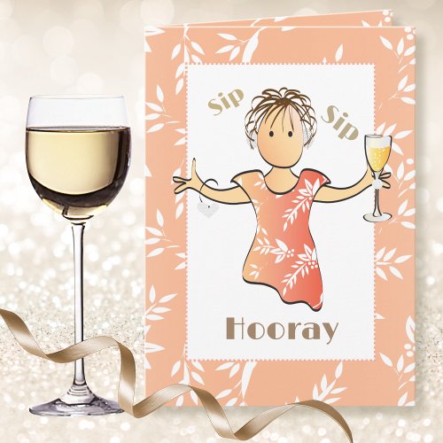 Cute Funny Female Cartoon Wine Toast Birthday   Card