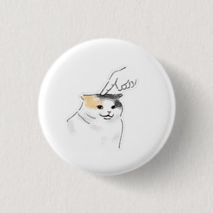 Cute Funny Finger Poke Squished Cat Hand Drawn Art Button