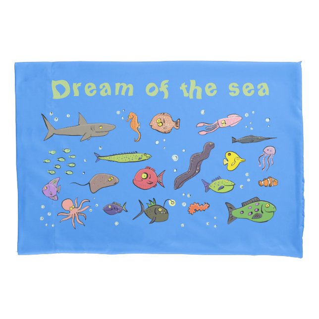 Cute funny fish sea life cartoon pattern pillow case (Front)