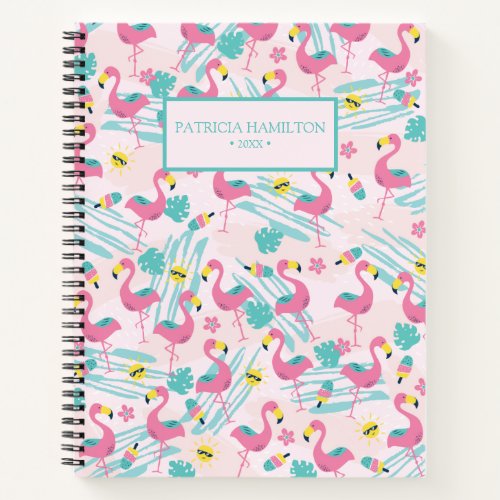 Cute Funny Flamingo Pink Blush Tropical Pattern Notebook