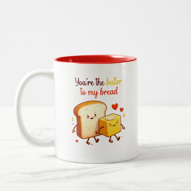 Cute Funny Food Pun Valentine's Day Friendship Two-Tone Coffee Mug (Left)