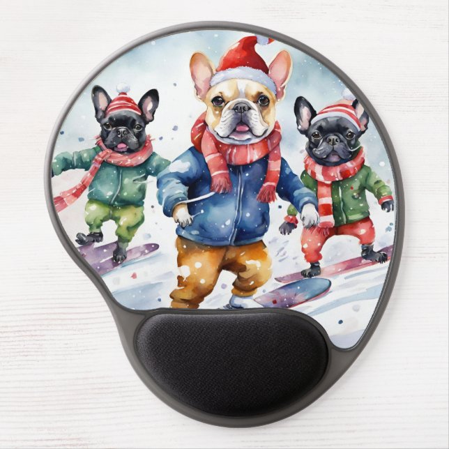 Cute Funny French Bulldogs Dog Christmas Gel Mouse Pad (Front)