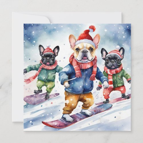 Cute Funny French Bulldogs Dog Christmas Holiday Card