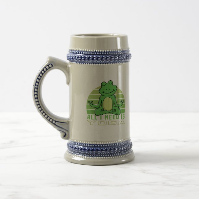 Cute funny frog doing yoga. funny yoga poses beer stein (Left)