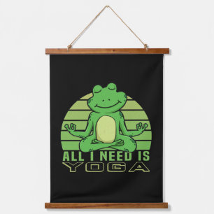 Cute funny frog doing yoga. funny yoga poses hanging tapestry