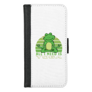 Cute funny frog doing yoga. funny yoga poses iPhone 8/7 wallet case